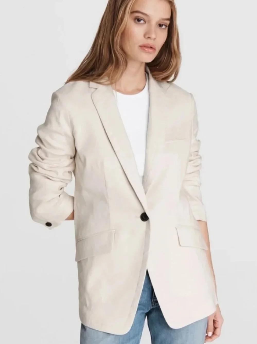 rag & bone cream linen spandex blend blazer one button minimalist neutral size 4